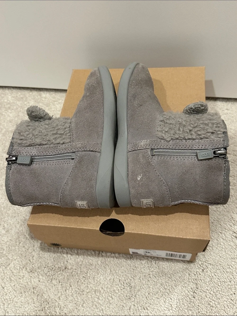 UGG Kids Gray Koala Plush-Lined One-Piece Footies